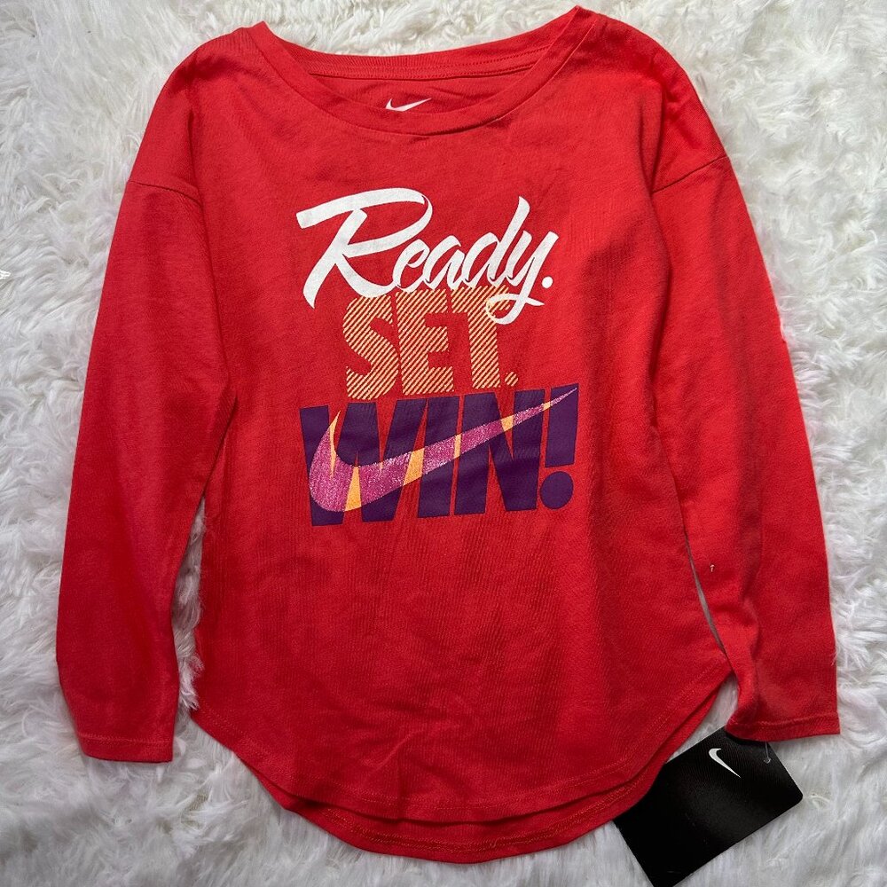 Nike Unisex Red T-Shirt Long Sleeve Ready Set Win! Size 5 NWT